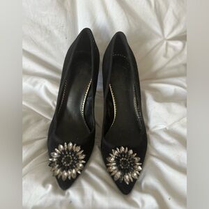 Black suede Silver-Tone Hardware With Crystal-Embellished Buckle size 9